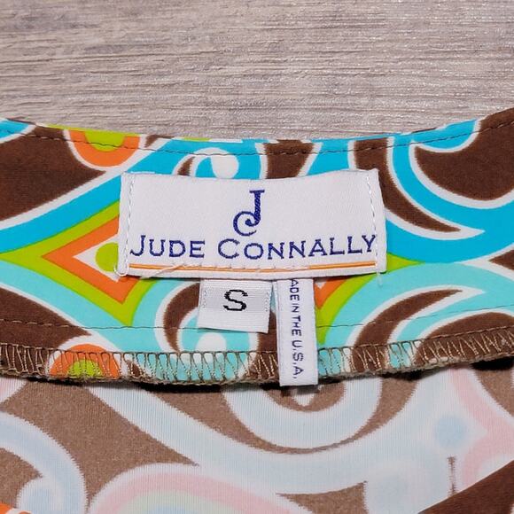Jude Connally Nylon Colorful Slinky Geometric Mini Dress Size Small Stretch Prep - Picture 3 of 6